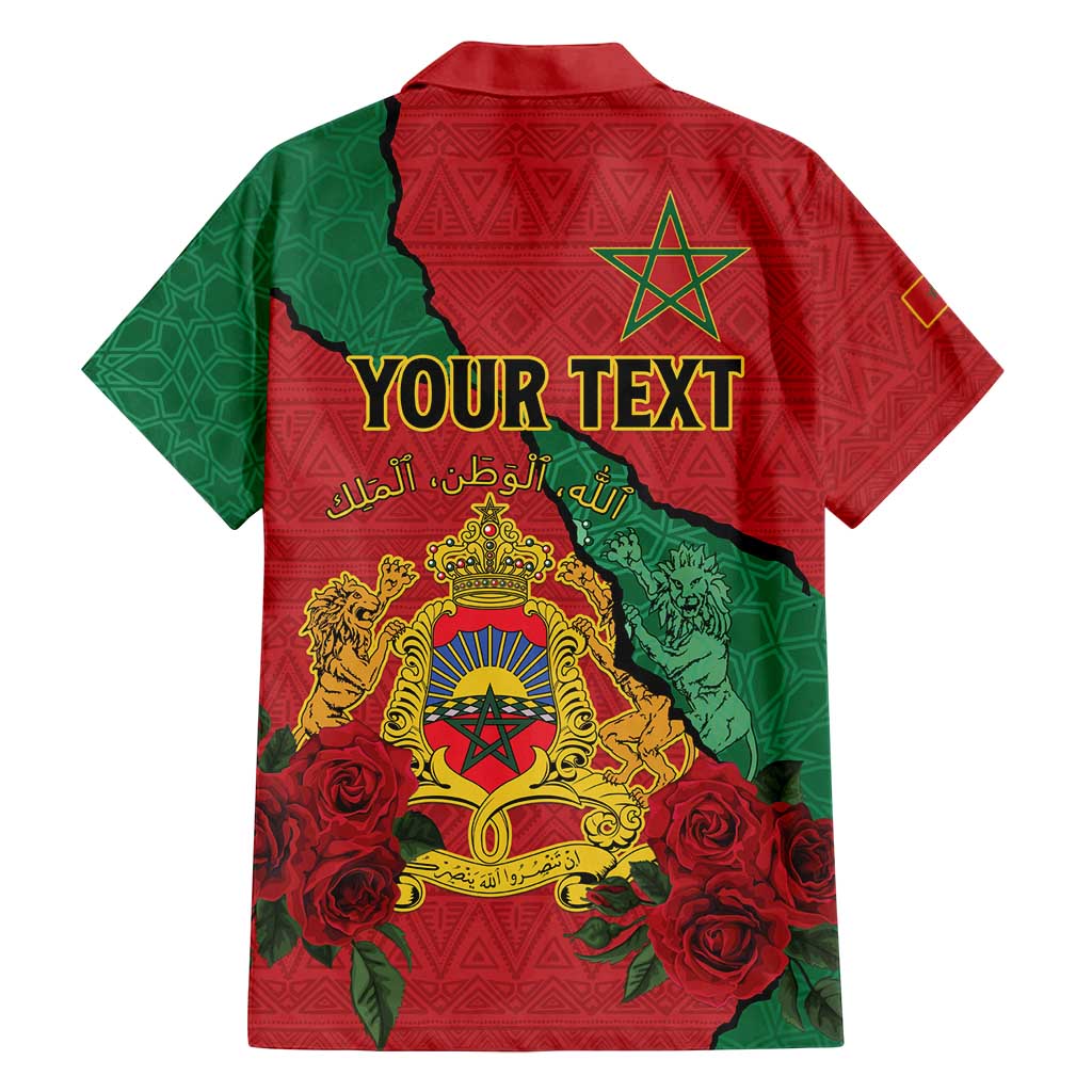 Personalised Morocco Family Matching Off Shoulder Short Dress and Hawaiian Shirt Coat Of Arms With Rose