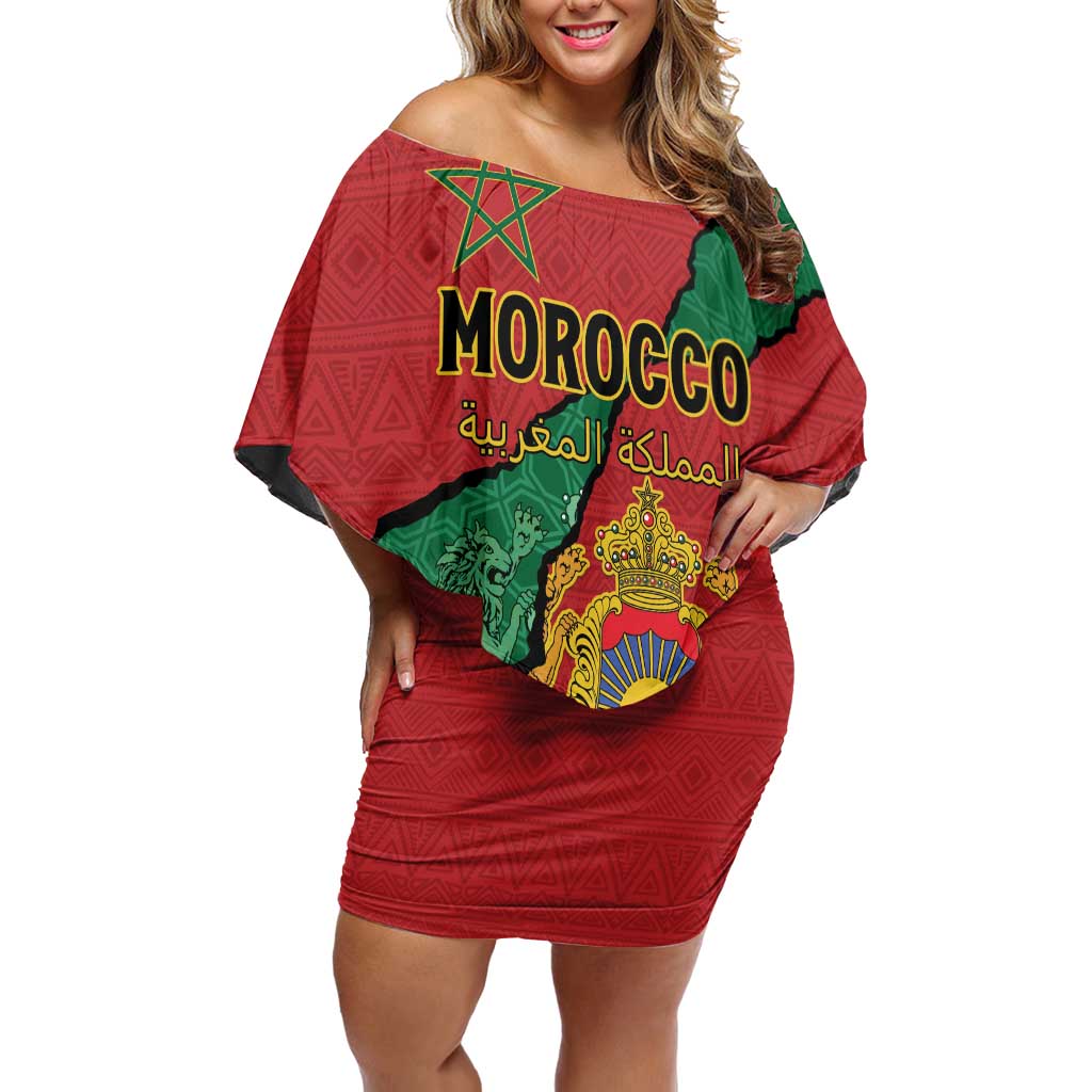 Personalised Morocco Family Matching Off Shoulder Short Dress and Hawaiian Shirt Coat Of Arms With Rose
