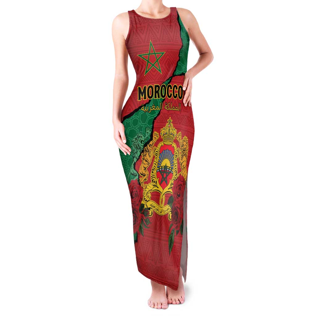 Personalised Morocco Family Matching Tank Maxi Dress and Hawaiian Shirt Coat Of Arms With Rose