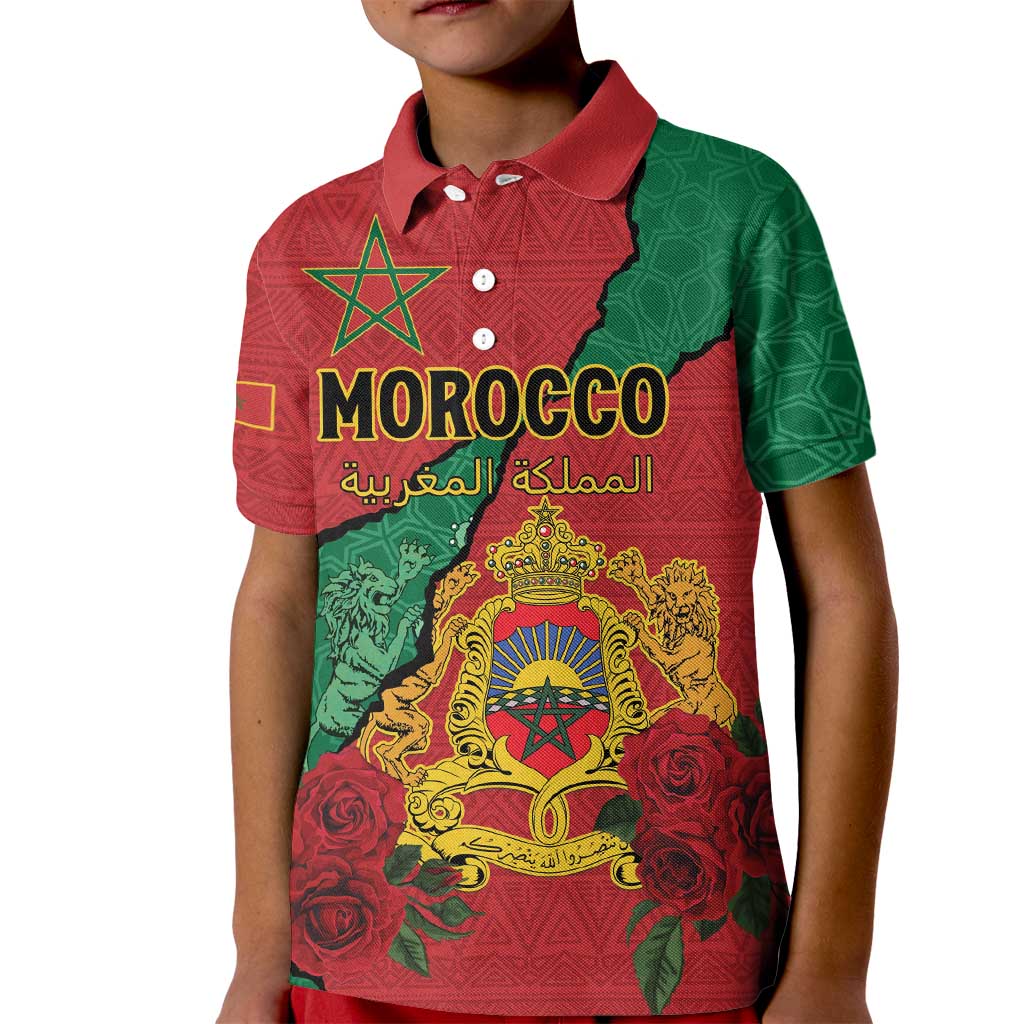 Personalised Morocco Kid Polo Shirt Coat Of Arms With Rose