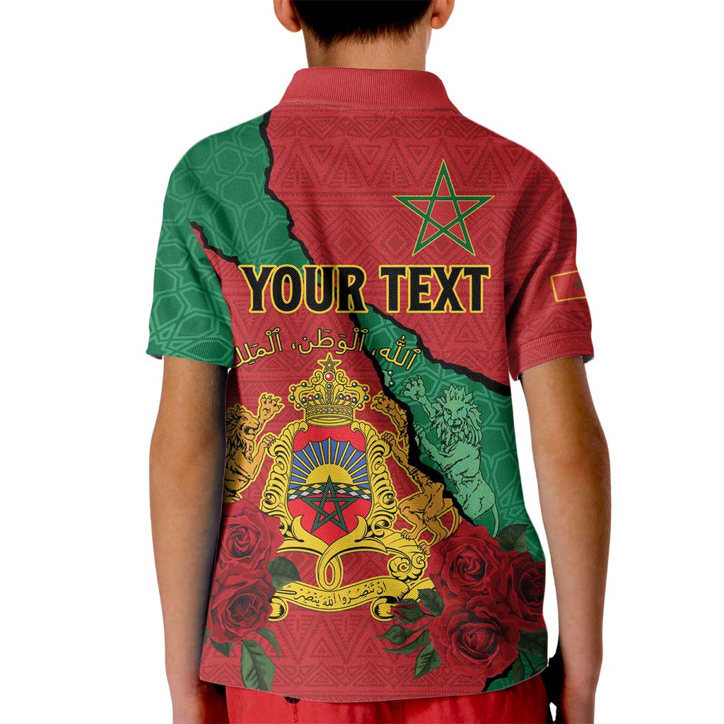Personalised Morocco Kid Polo Shirt Coat Of Arms With Rose