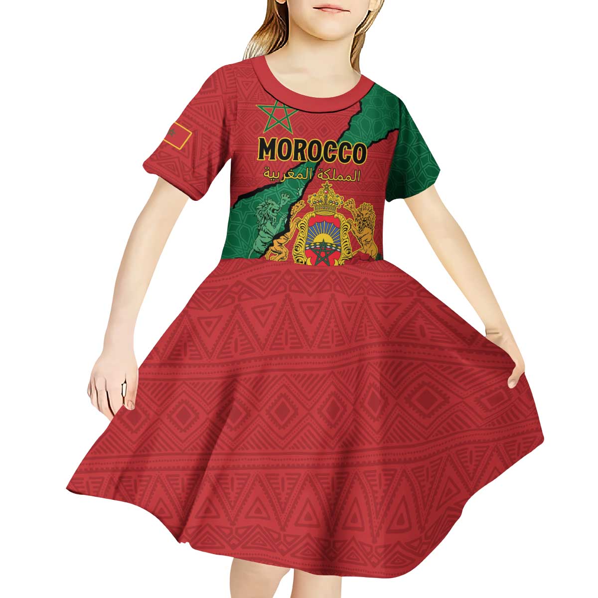 Personalised Morocco Kid Short Sleeve Dress Coat Of Arms With Rose