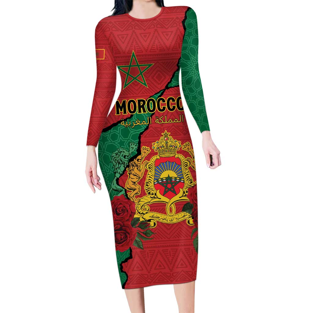 Personalised Morocco Long Sleeve Bodycon Dress Coat Of Arms With Rose