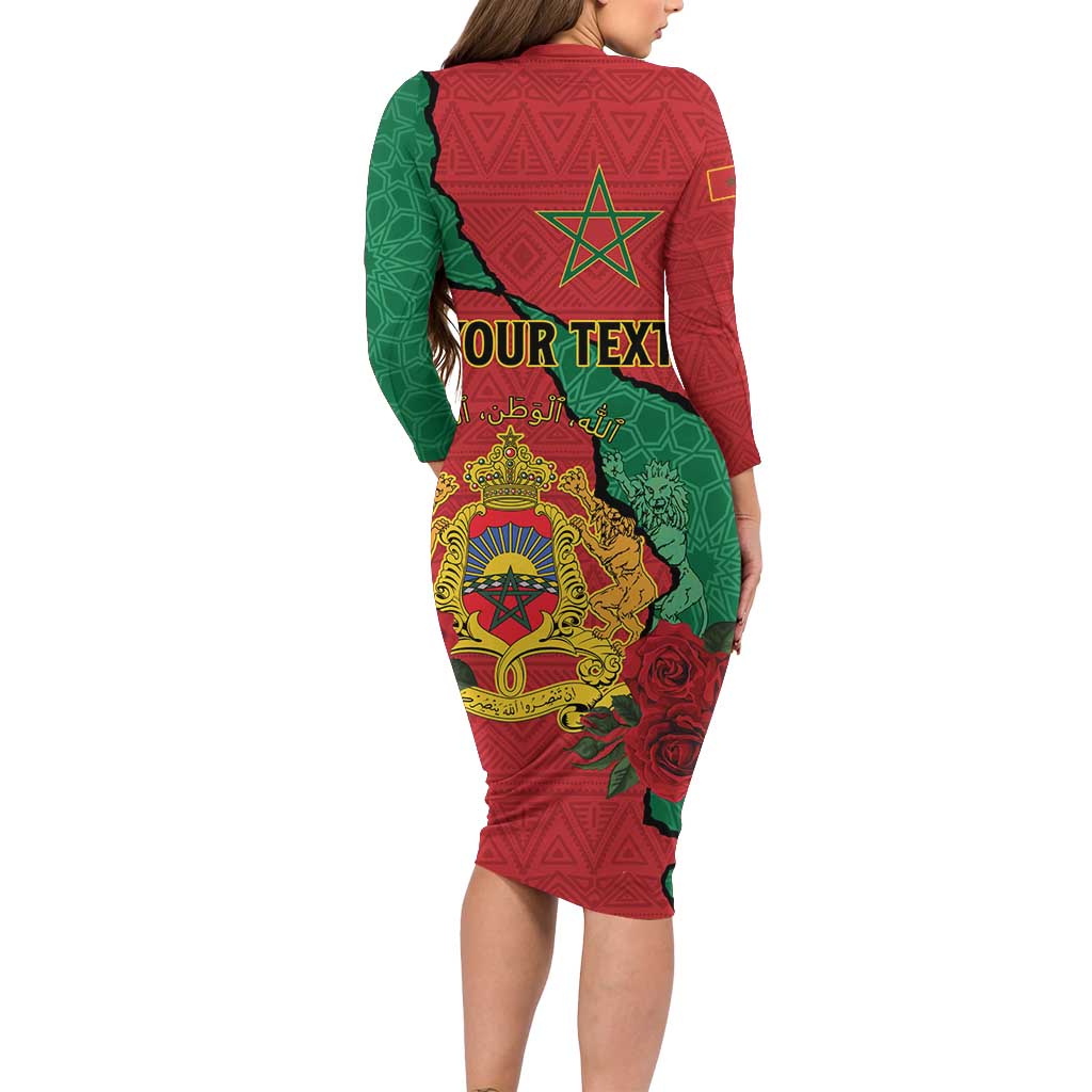 Personalised Morocco Long Sleeve Bodycon Dress Coat Of Arms With Rose