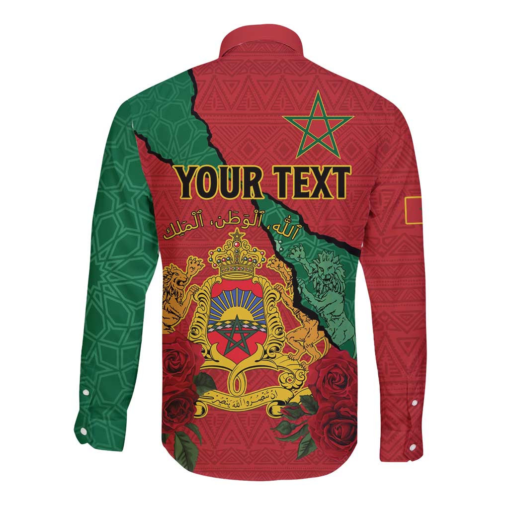 Personalised Morocco Long Sleeve Button Shirt Coat Of Arms With Rose