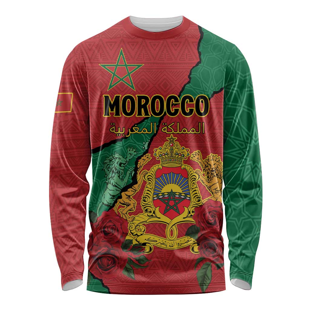 Personalised Morocco Long Sleeve Shirt Coat Of Arms With Rose