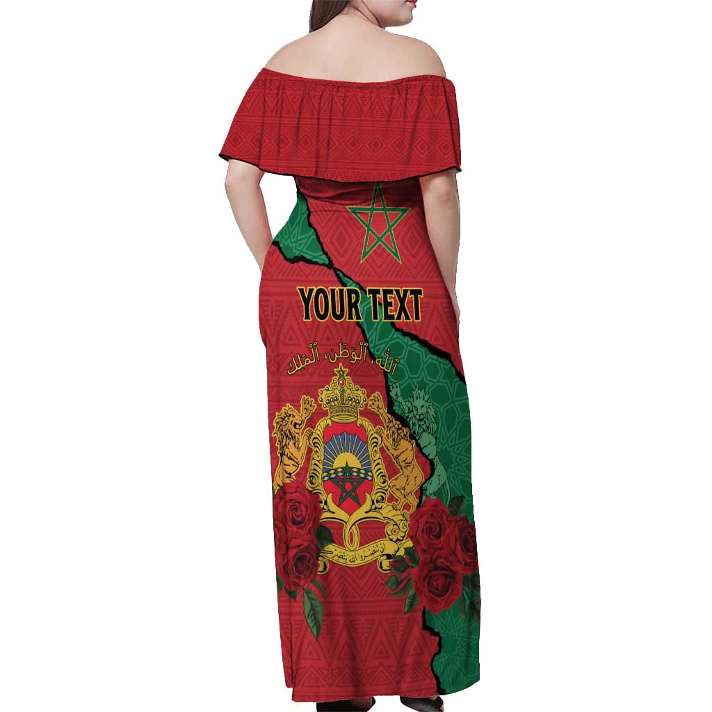 Personalised Morocco Off Shoulder Maxi Dress Coat Of Arms With Rose