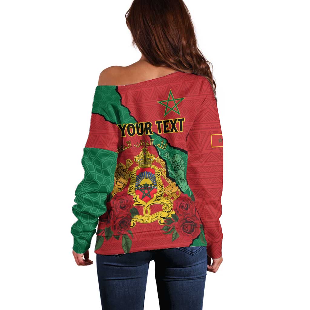 Personalised Morocco Off Shoulder Sweater Coat Of Arms With Rose