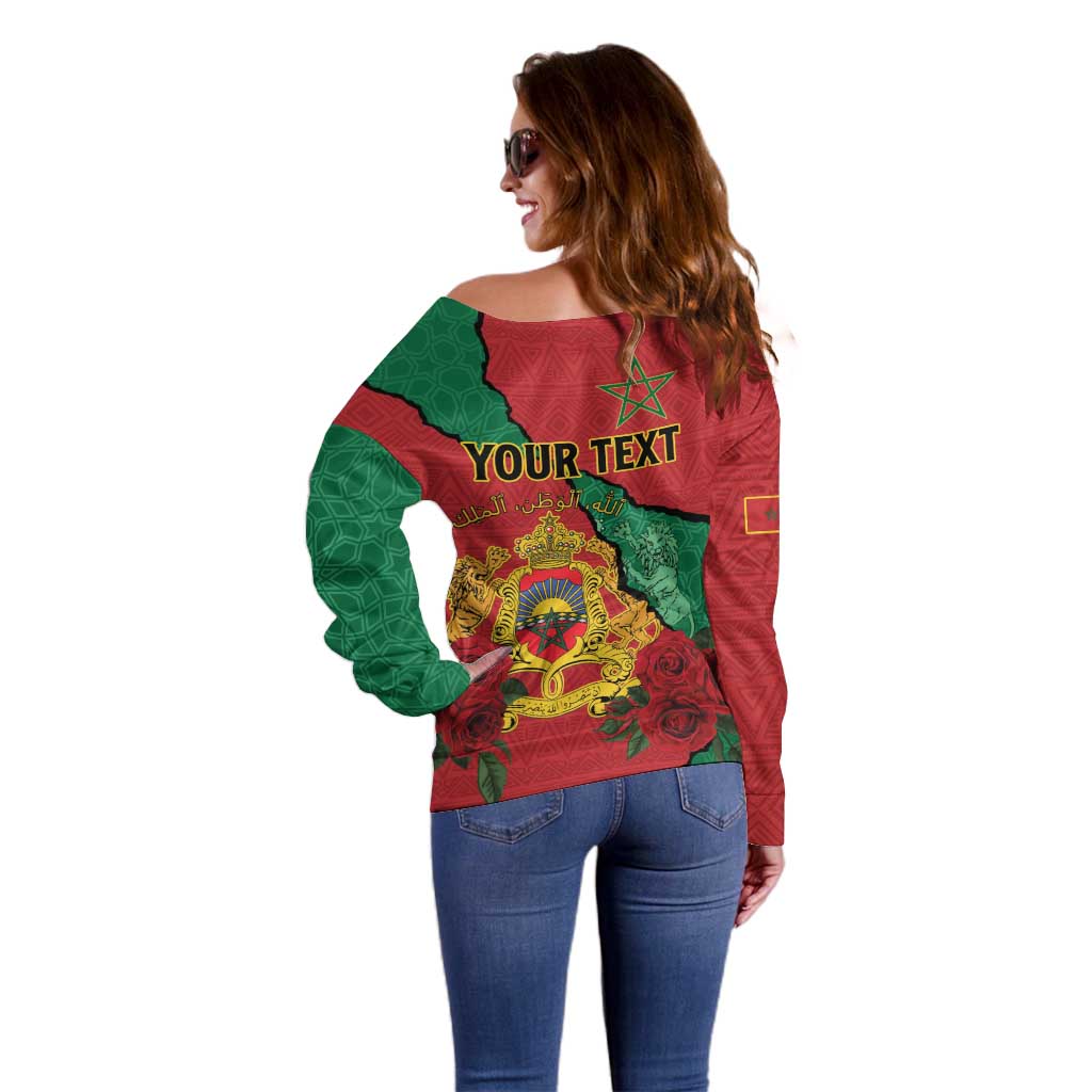 Personalised Morocco Off Shoulder Sweater Coat Of Arms With Rose