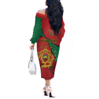 Personalised Morocco Off The Shoulder Long Sleeve Dress Coat Of Arms With Rose
