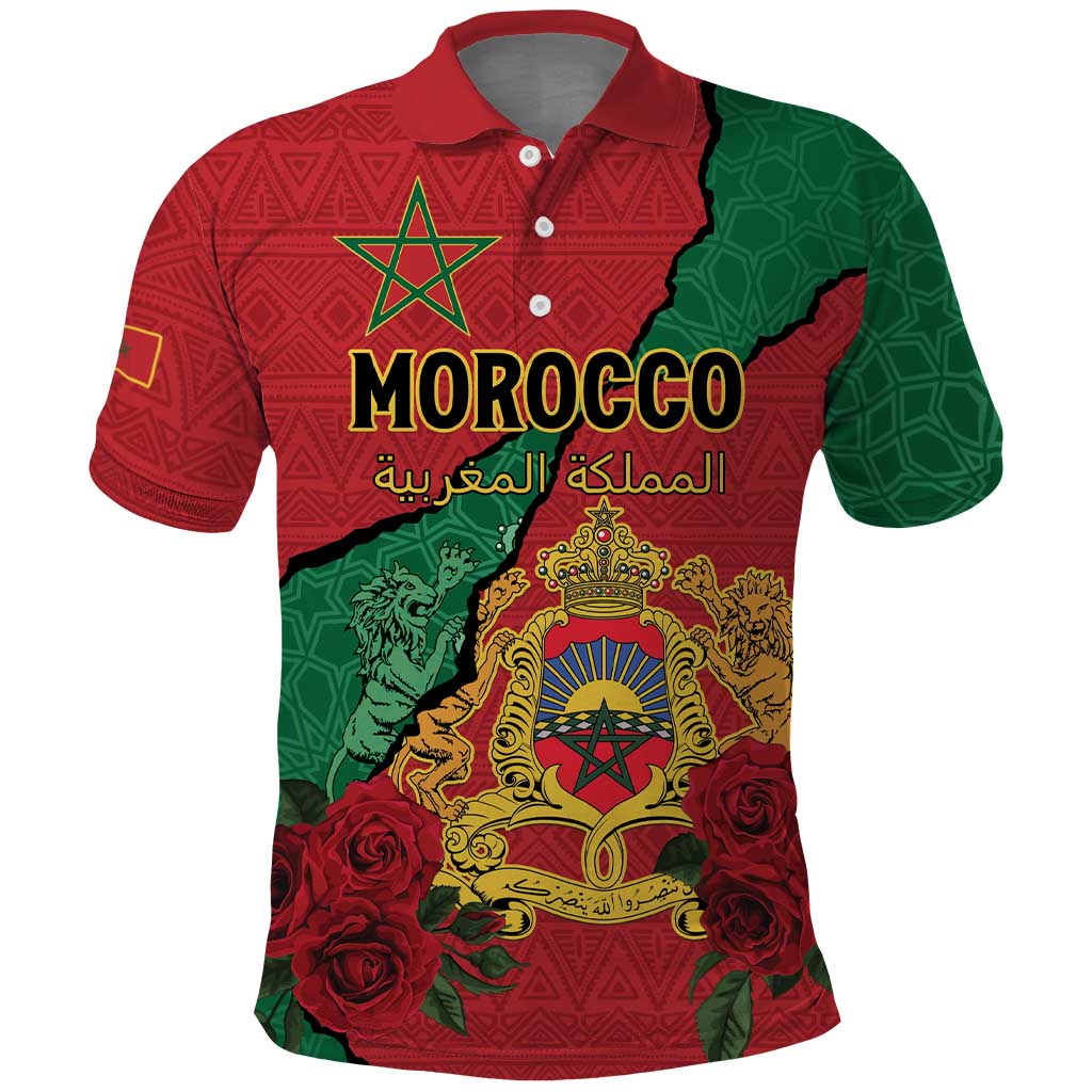 Personalised Morocco Polo Shirt Coat Of Arms With Rose
