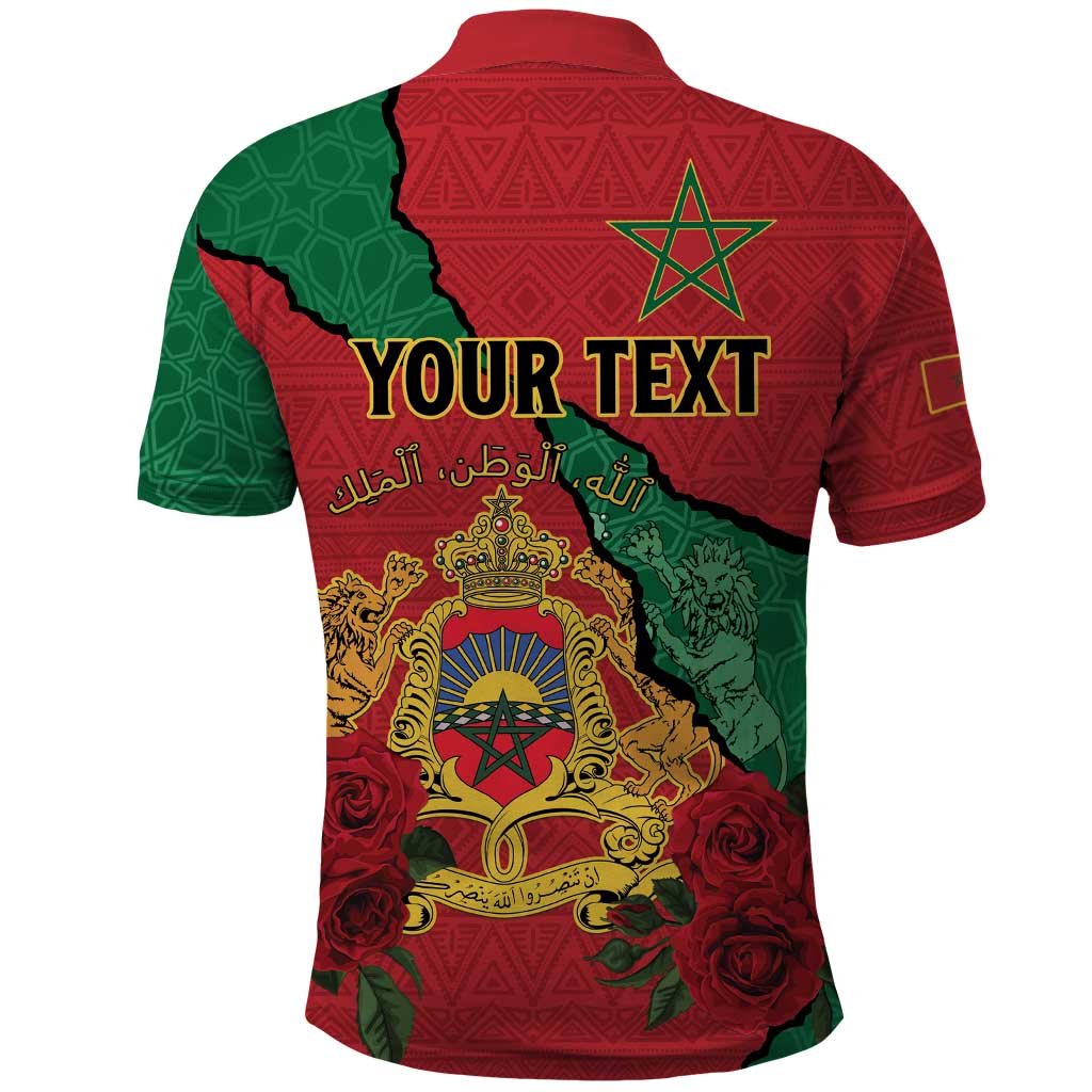 Personalised Morocco Polo Shirt Coat Of Arms With Rose