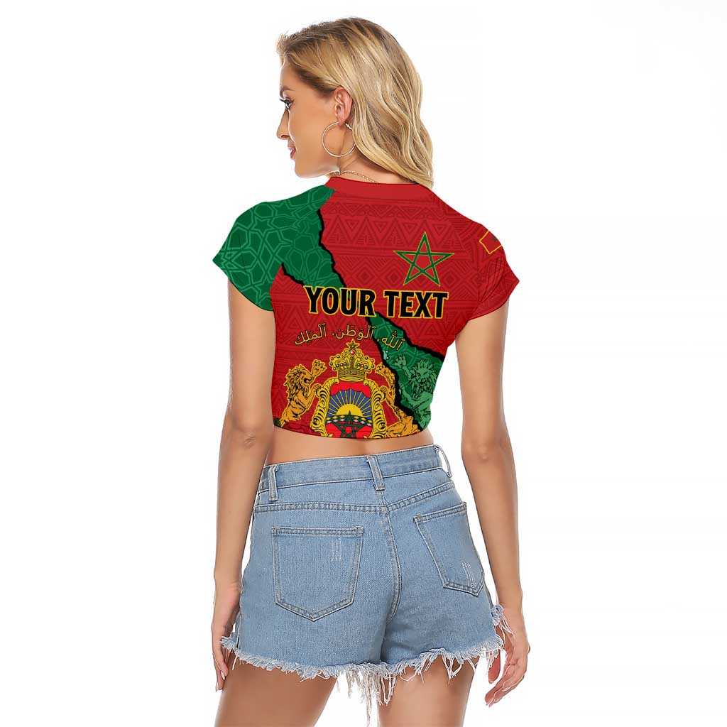 Personalised Morocco Raglan Cropped T Shirt Coat Of Arms With Rose
