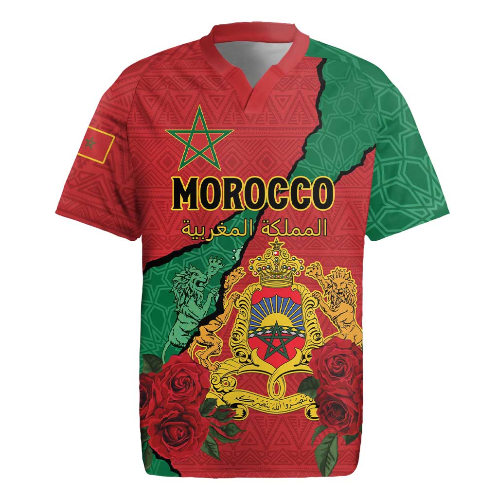Personalised Morocco Rugby Jersey Coat Of Arms With Rose
