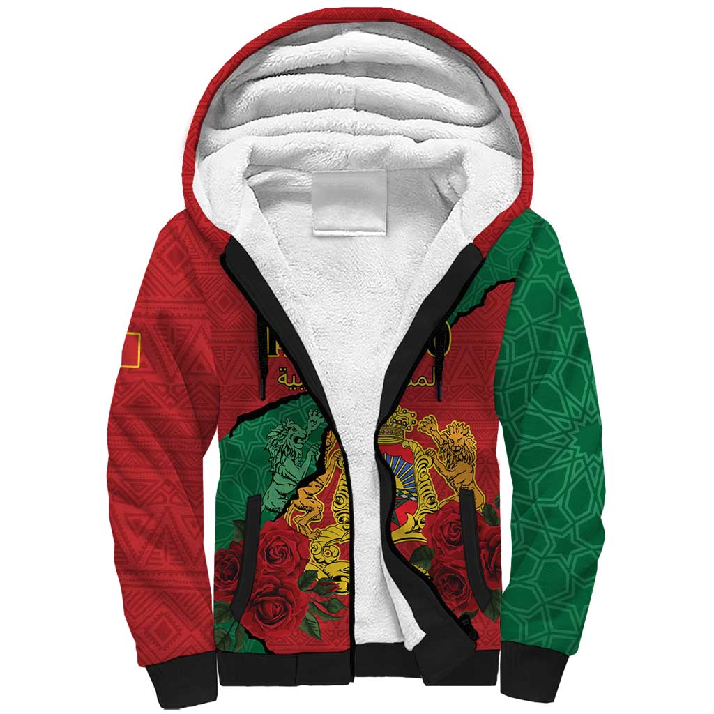 Personalised Morocco Sherpa Hoodie Coat Of Arms With Rose