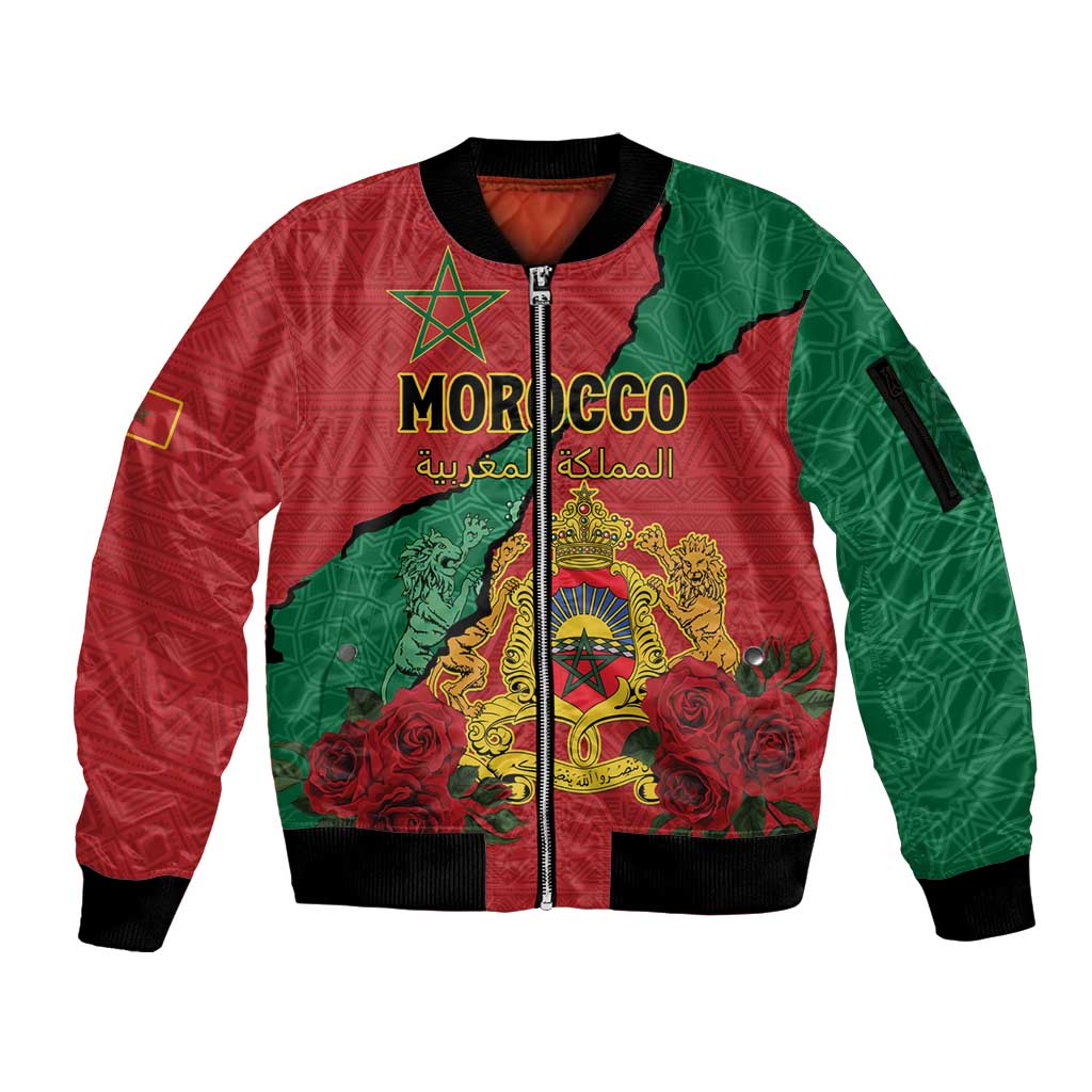 Personalised Morocco Sleeve Zip Bomber Jacket Coat Of Arms With Rose