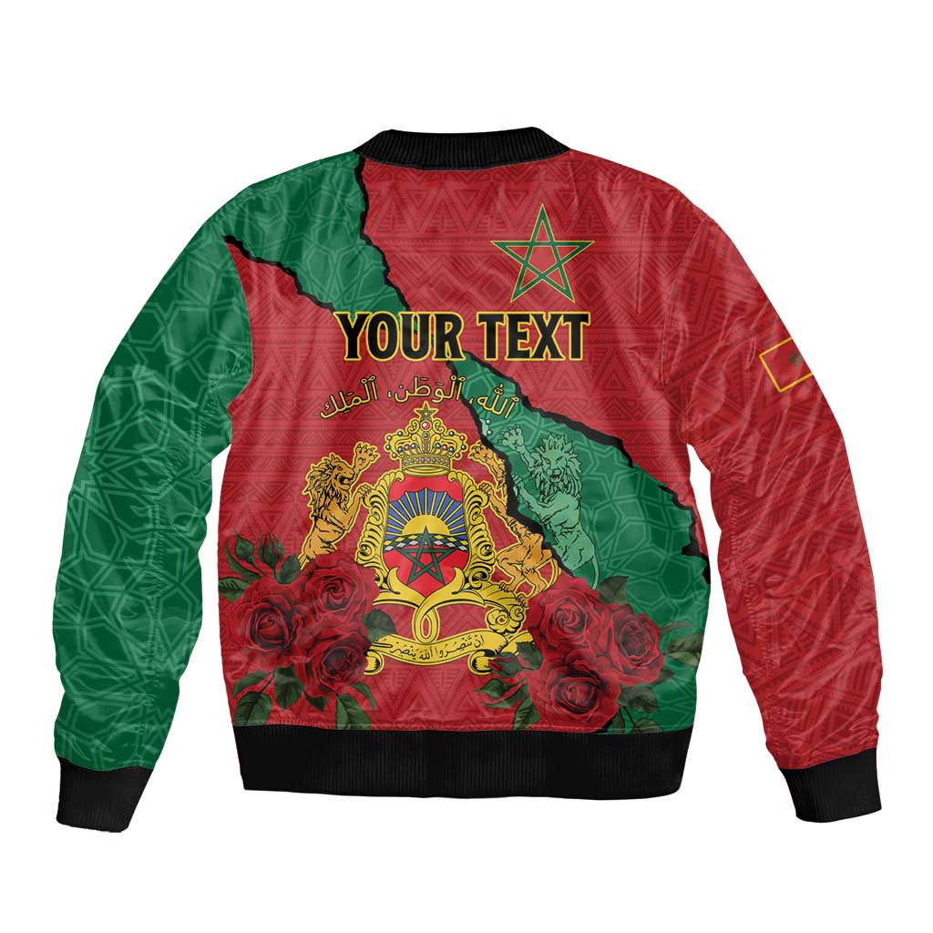 Personalised Morocco Sleeve Zip Bomber Jacket Coat Of Arms With Rose