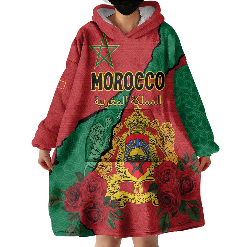 Personalised Morocco Wearable Blanket Hoodie Coat Of Arms With Rose