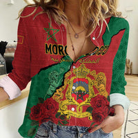 Personalised Morocco Women Casual Shirt Coat Of Arms With Rose