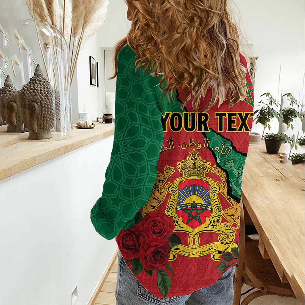 Personalised Morocco Women Casual Shirt Coat Of Arms With Rose