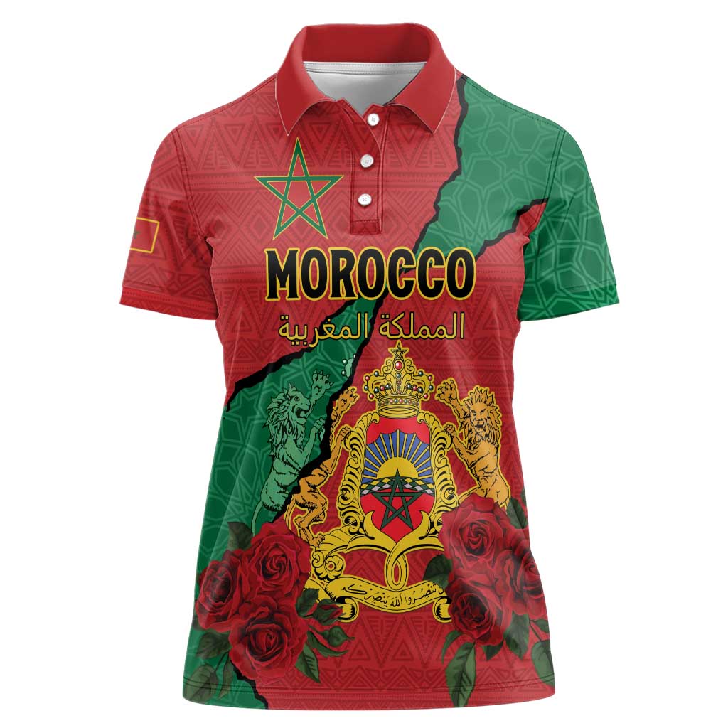 Personalised Morocco Women Polo Shirt Coat Of Arms With Rose