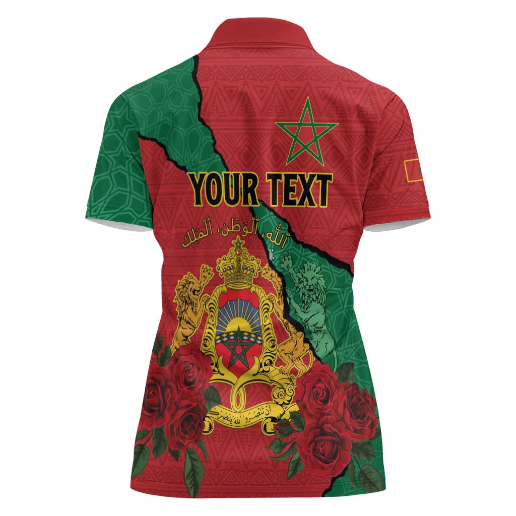 Personalised Morocco Women Polo Shirt Coat Of Arms With Rose