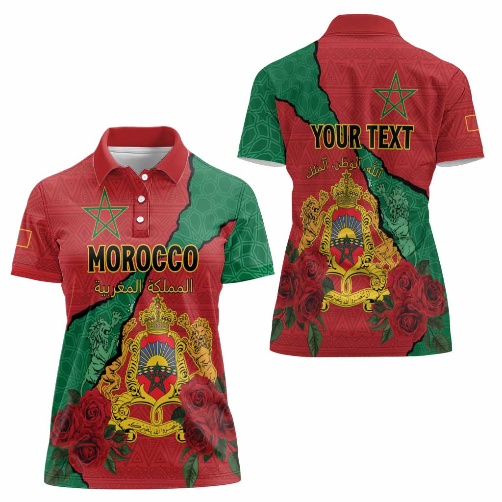 Personalised Morocco Women Polo Shirt Coat Of Arms With Rose
