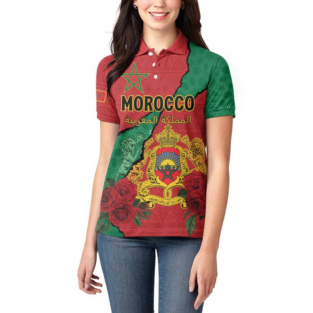 Personalised Morocco Women Polo Shirt Coat Of Arms With Rose