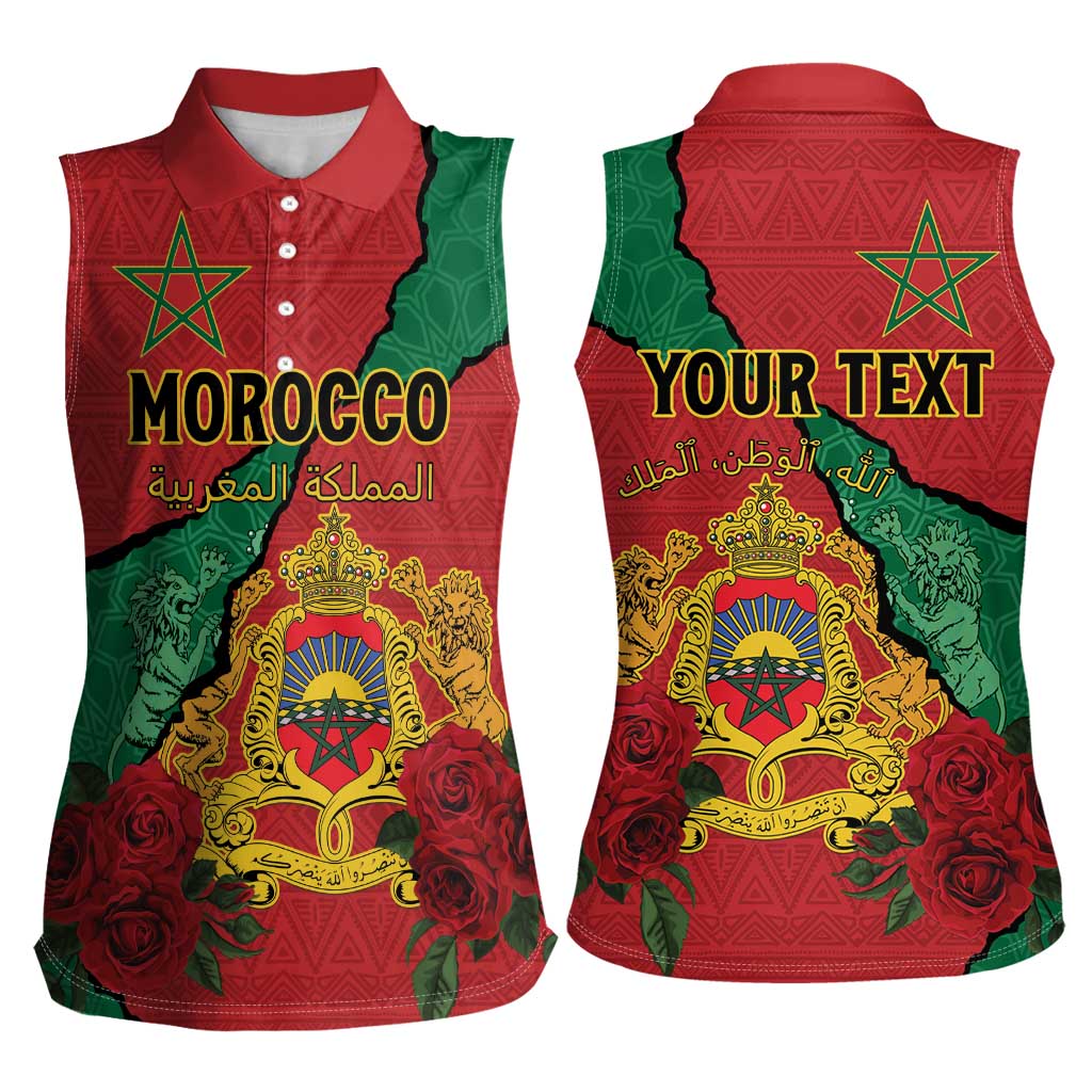 Personalised Morocco Women Sleeveless Polo Shirt Coat Of Arms With Rose