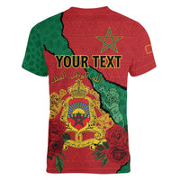 Personalised Morocco Women V-Neck T-Shirt Coat Of Arms With Rose