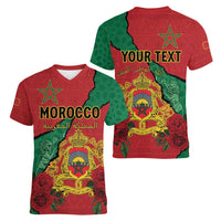Personalised Morocco Women V-Neck T-Shirt Coat Of Arms With Rose