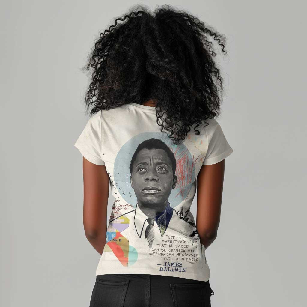 James Baldwin Women V-Neck T-Shirt Civil Rights Writer