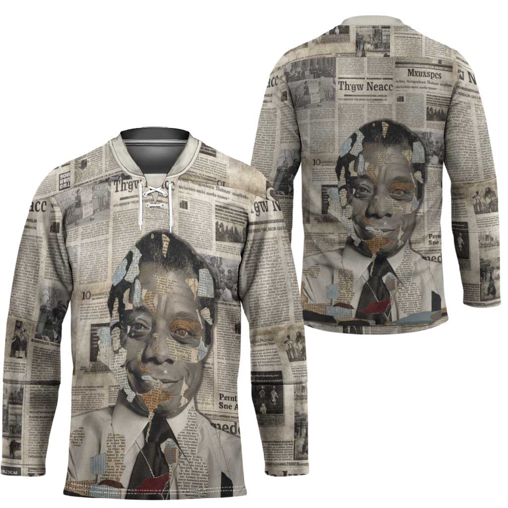 James Baldwin Hockey Jersey Vintage Newspaper Style