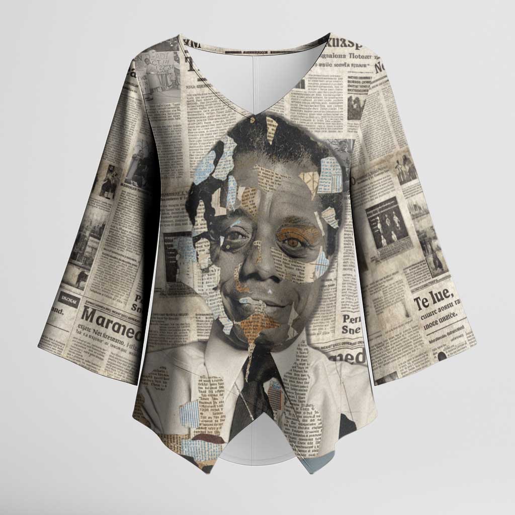 James Baldwin Kimono Sleeve Blouse Vintage Newspaper Style