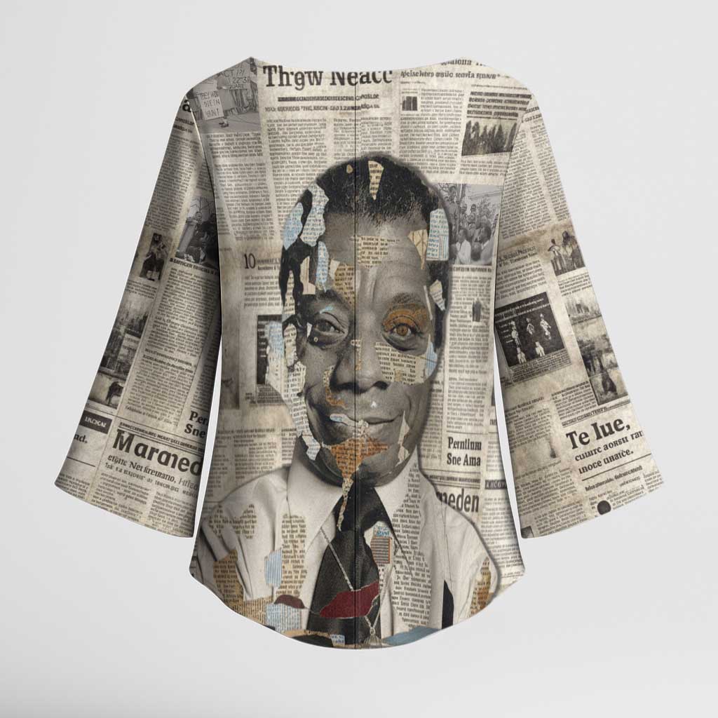James Baldwin Kimono Sleeve Blouse Vintage Newspaper Style