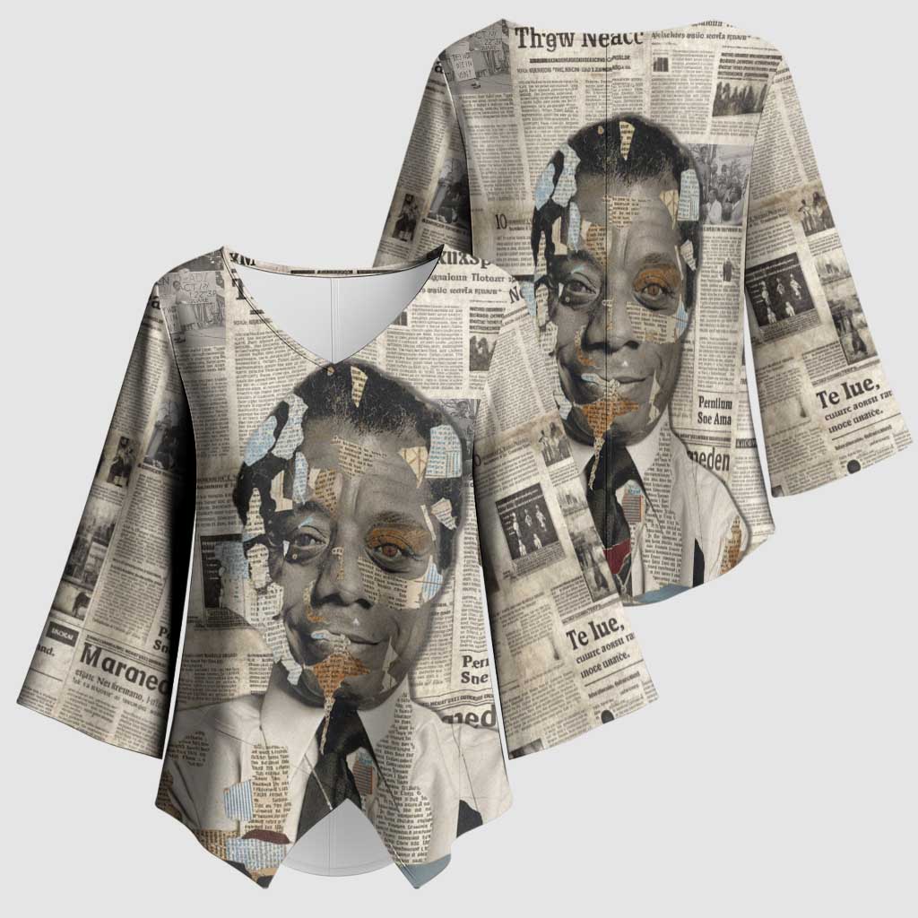 James Baldwin Kimono Sleeve Blouse Vintage Newspaper Style