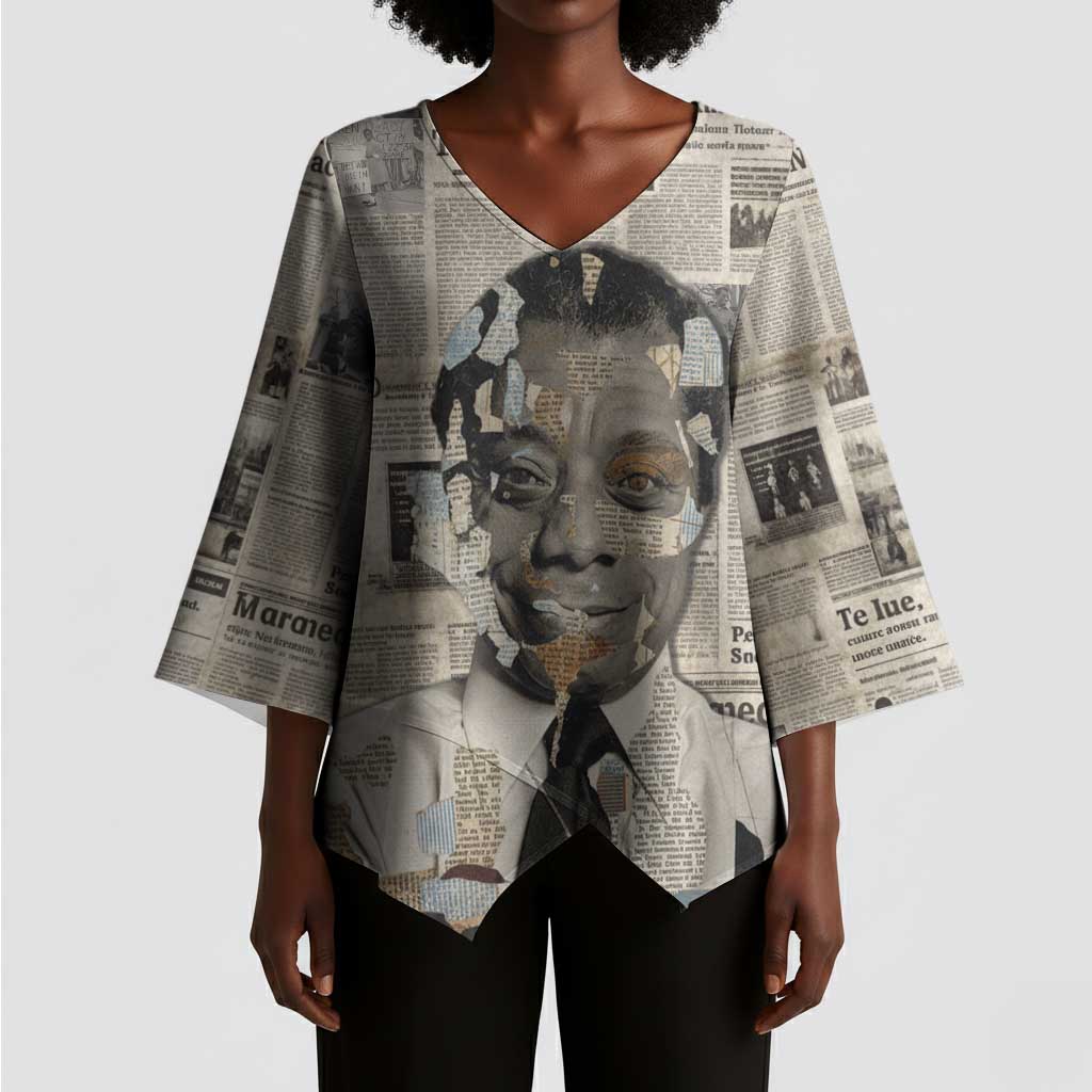 James Baldwin Kimono Sleeve Blouse Vintage Newspaper Style