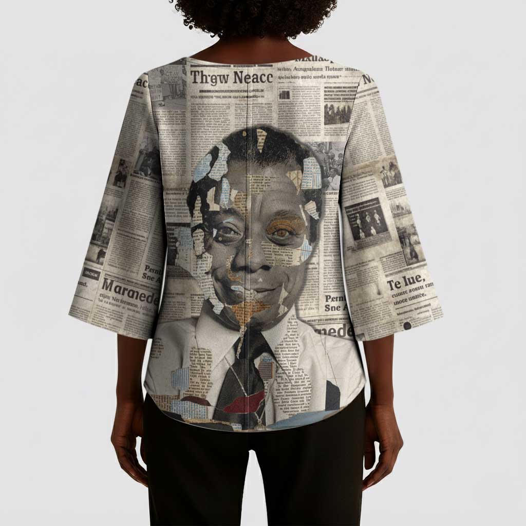 James Baldwin Kimono Sleeve Blouse Vintage Newspaper Style
