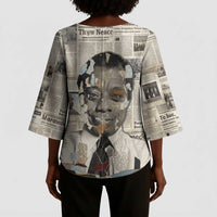 James Baldwin Kimono Sleeve Blouse Vintage Newspaper Style
