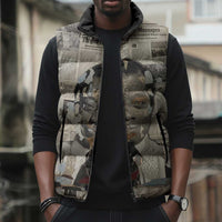James Baldwin Sleeveless Puffer Jacket Vintage Newspaper Style