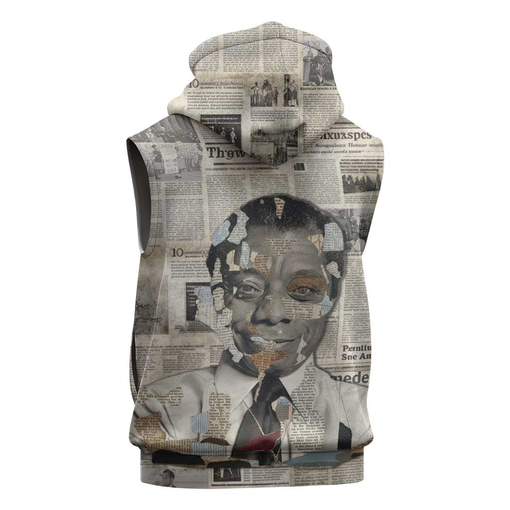 James Baldwin Sleeveless Zip Hoodie Vintage Newspaper Style