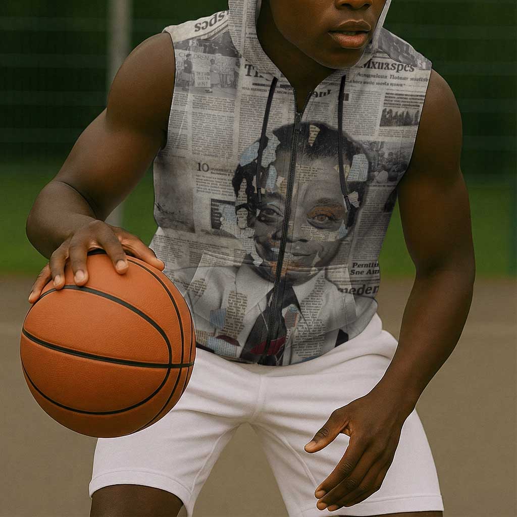 James Baldwin Sleeveless Zip Hoodie Vintage Newspaper Style
