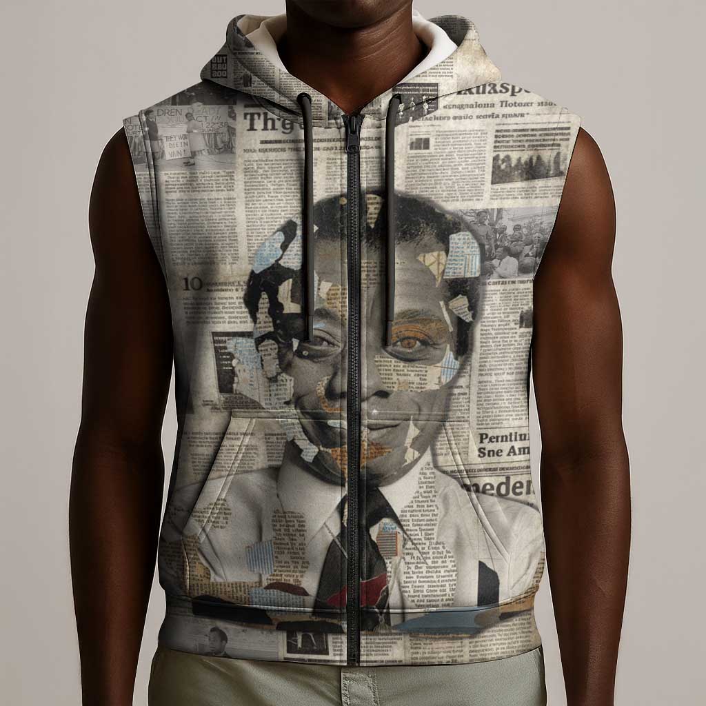 James Baldwin Sleeveless Zip Hoodie Vintage Newspaper Style