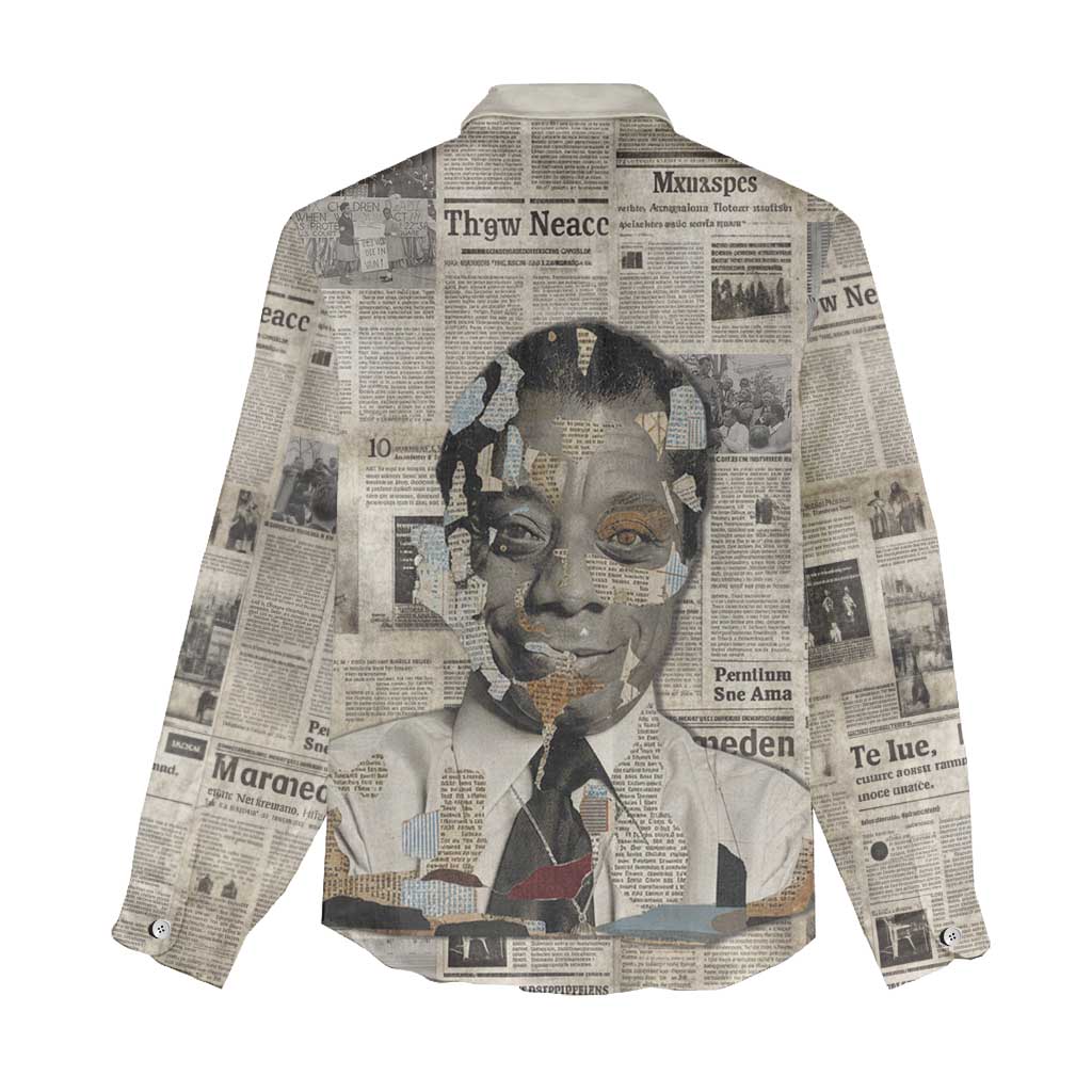 James Baldwin Women Casual Shirt Vintage Newspaper Style
