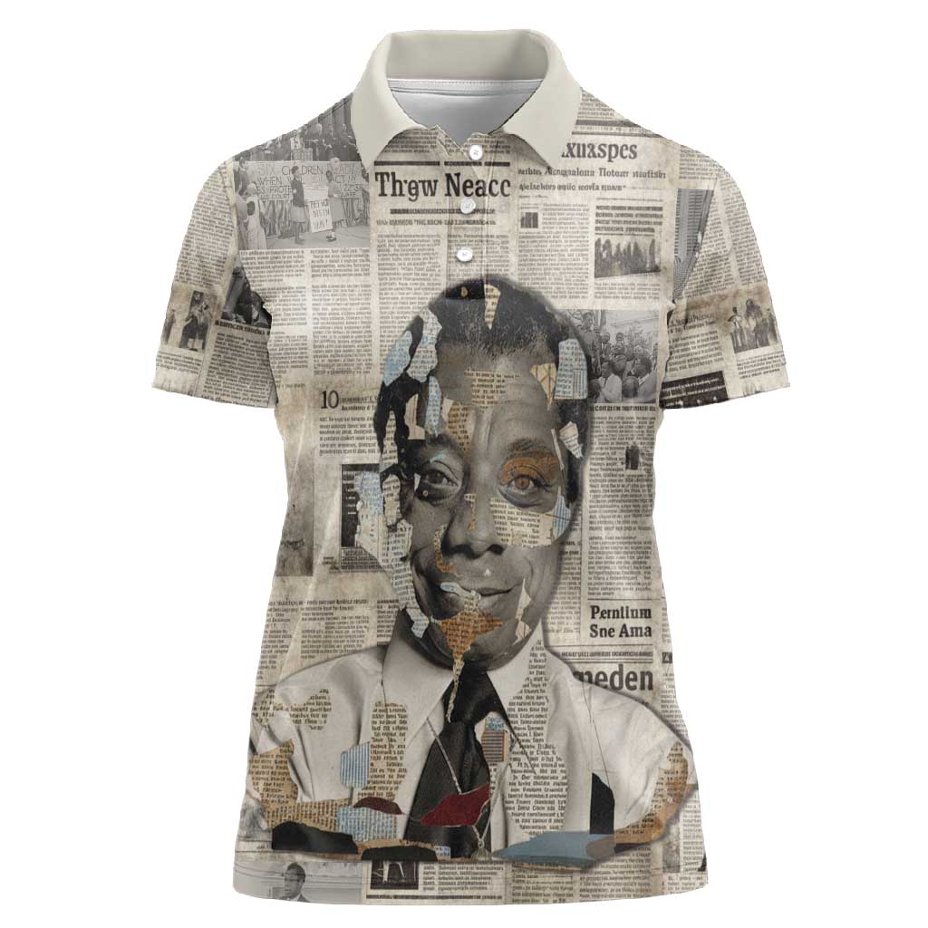 James Baldwin Women Polo Shirt Vintage Newspaper Style
