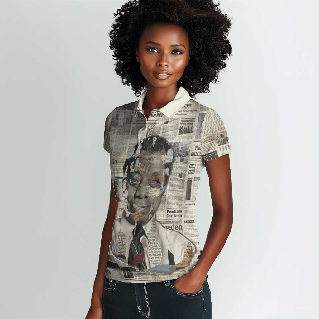 James Baldwin Women Polo Shirt Vintage Newspaper Style