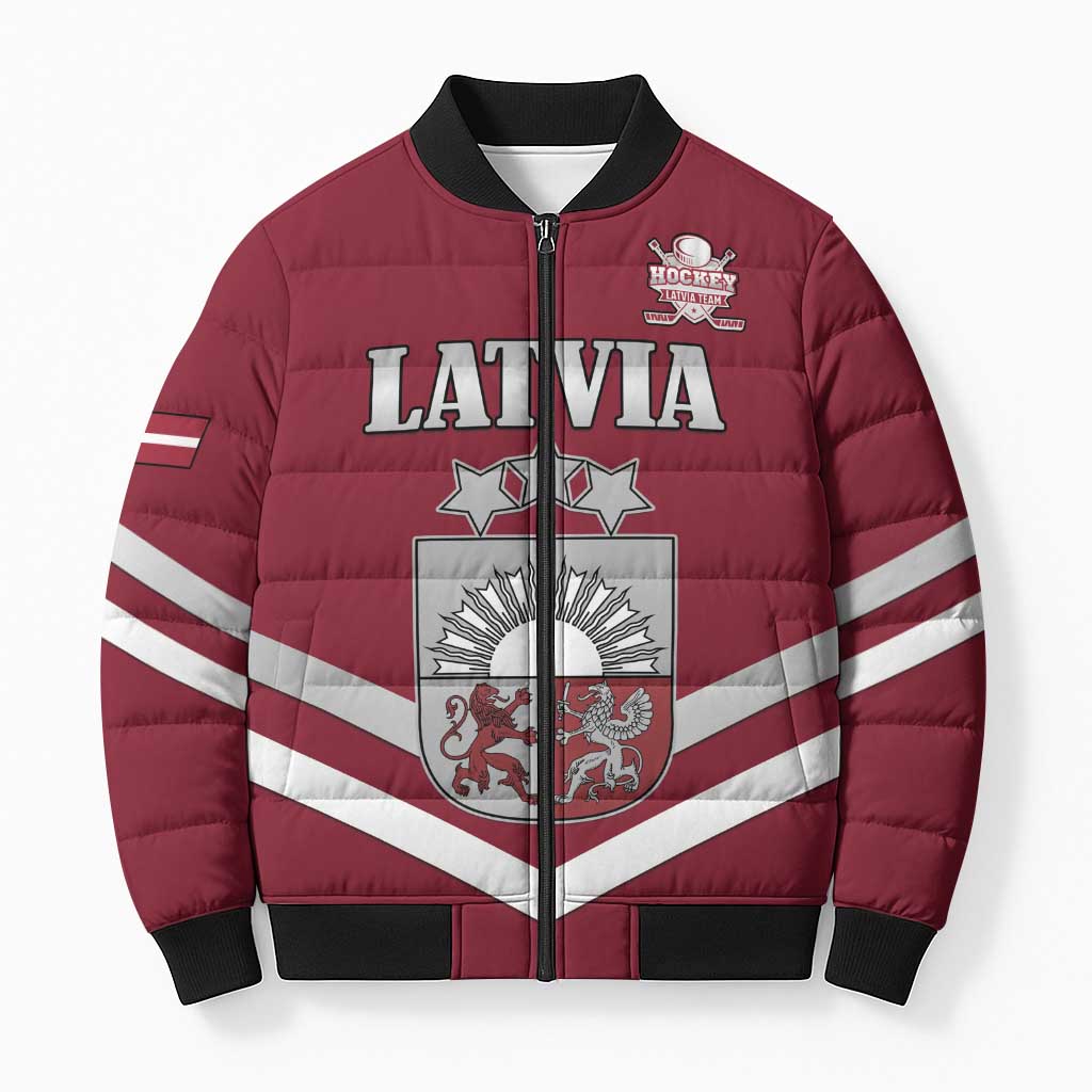 Custom Latvia Ice Hockey 2026 Bomber Puffer Jacket Never Backs Down