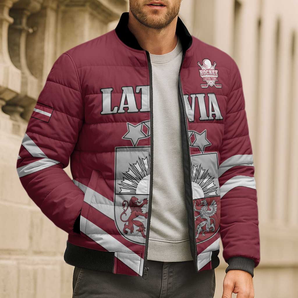 Custom Latvia Ice Hockey 2026 Bomber Puffer Jacket Never Backs Down