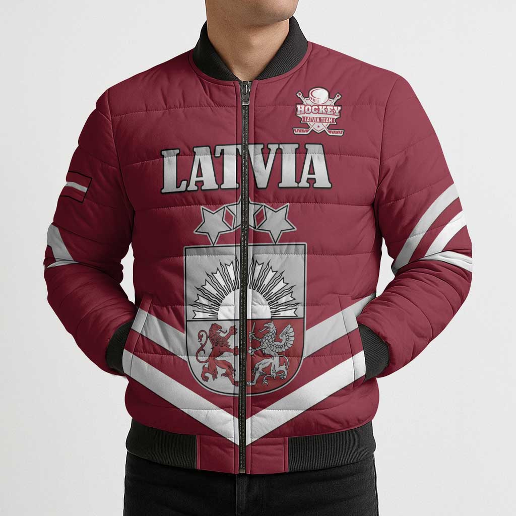 Custom Latvia Ice Hockey 2026 Bomber Puffer Jacket Never Backs Down