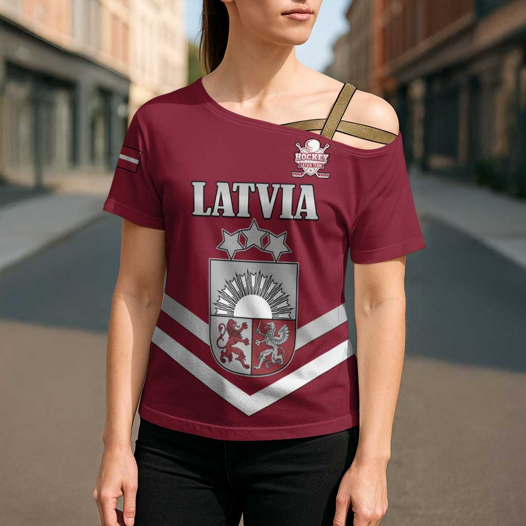 Custom Latvia Ice Hockey 2026 Cross Shoulder Shirt Never Backs Down
